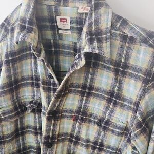 Vintage Levi's Men's Casual Plaid Shirt - Blue and Yellow